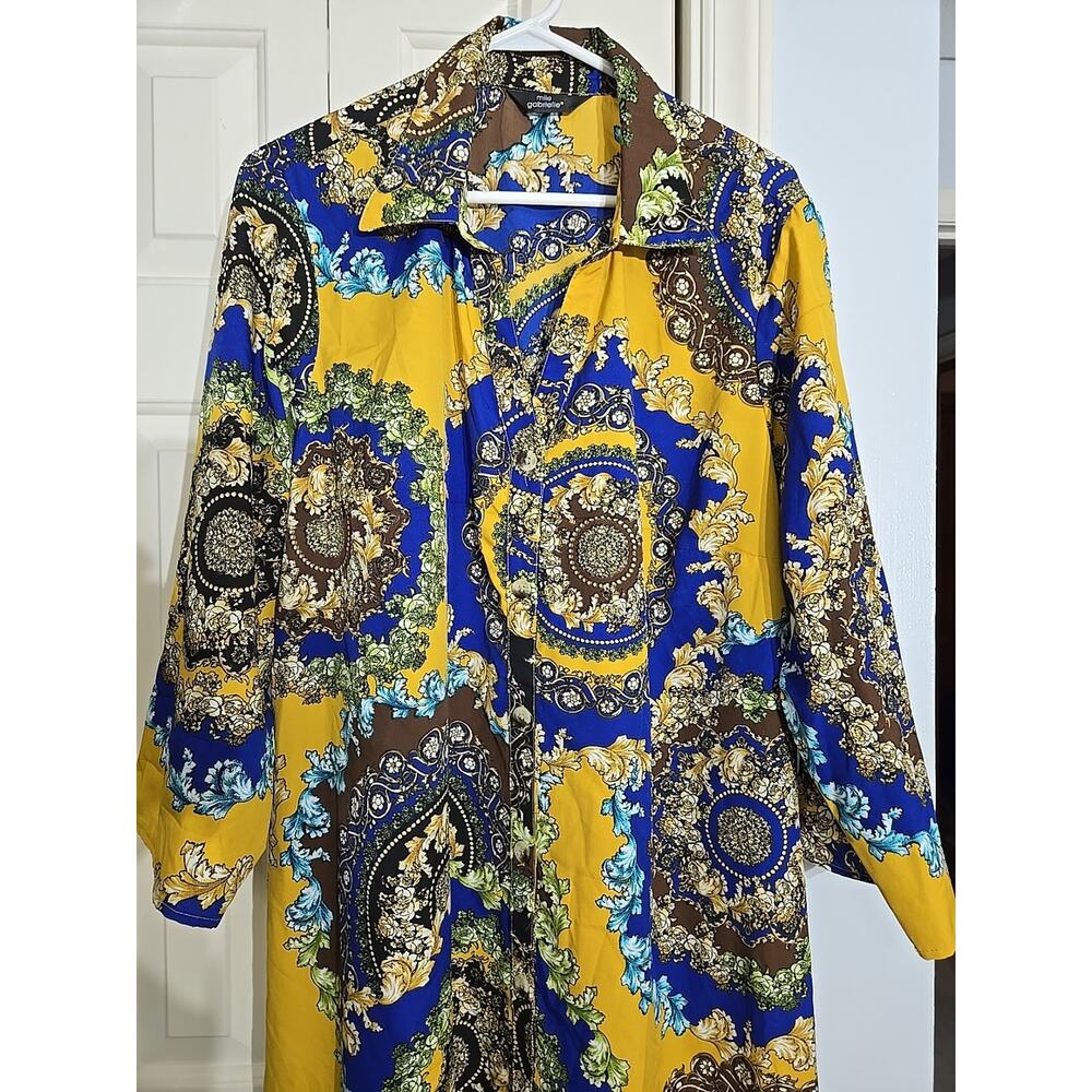 Mlle Gabrielle Womens Shift Dress Size 3X Medallion Pattern 3/4 Roll Tab Sleeve